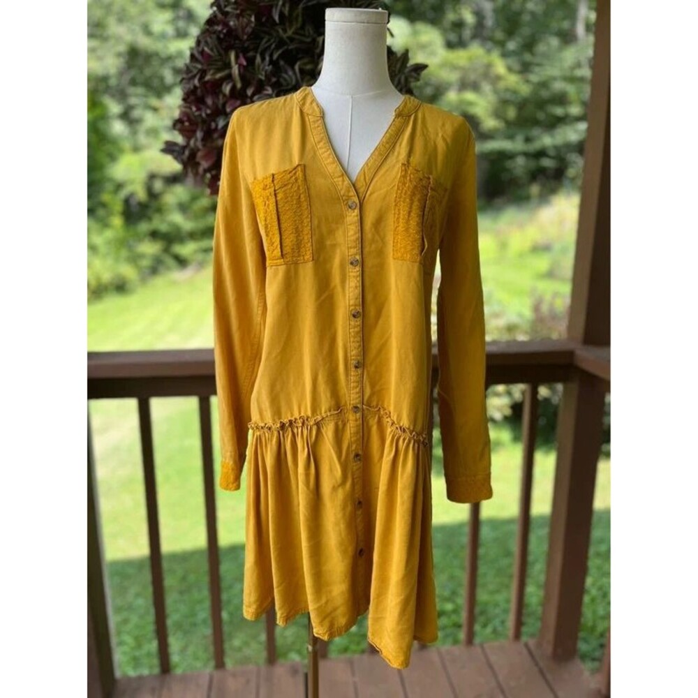 Maeve by Anthropologie Mustard Drop Waist Shirt Dress Size 4
